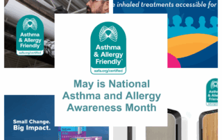 Collage of Asthma & Allergy Friendly® Certified products, World Asthma Day, and awareness messages for National Asthma and Allergy Awareness Month 2025