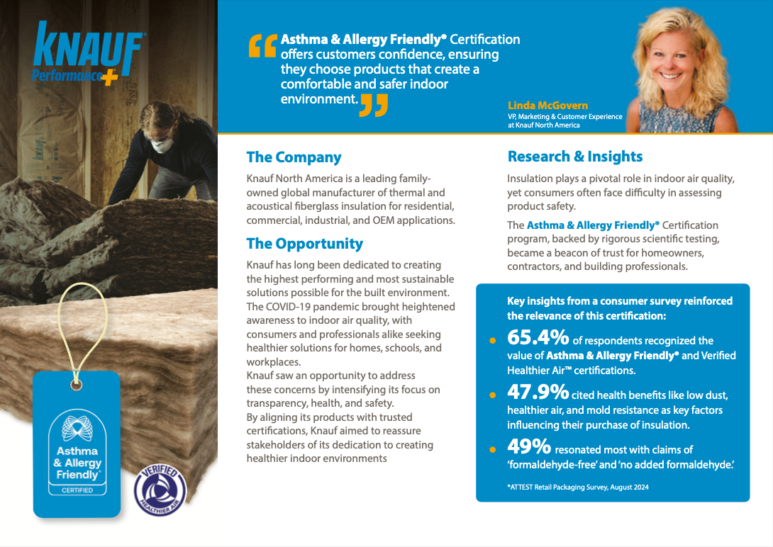 Knauf North America insulation certified asthma & allergy friendly for healthier indoor air quality