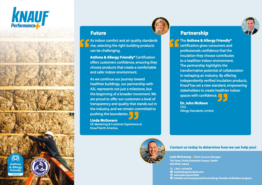 Knauf North America insulation certified asthma & allergy friendly for healthier indoor air quality