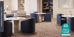 Interior space featuring Tarkett Commercial’s Preserved Treasures Powerbond® hybrid carpet, Certified Asthma & Allergy Friendly®