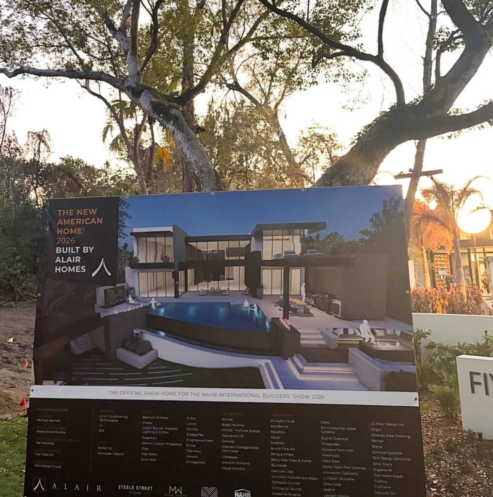Signage for The New American Home 2026, the official show home of the NAHB International Builders’ Show.